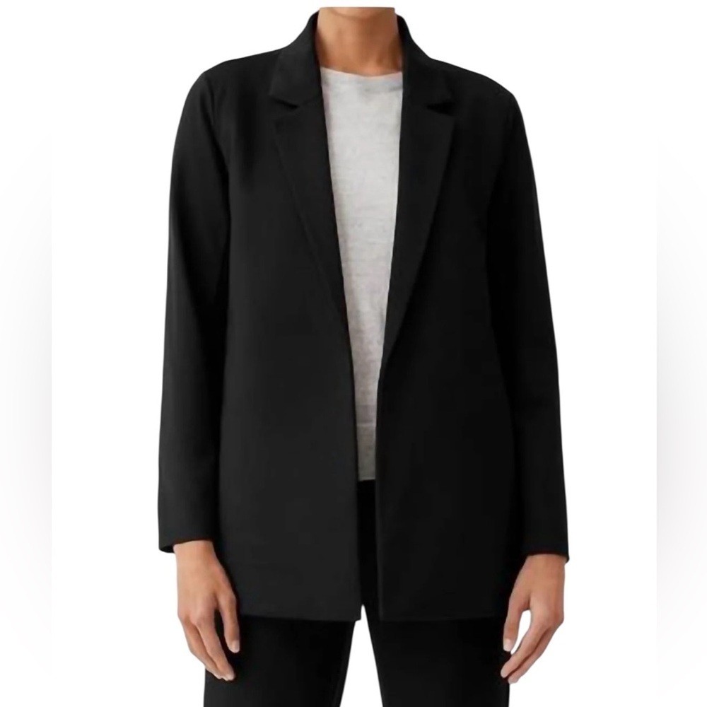 Eileen Fisher Women’s Classic Long Blazer Black Open Front Med Orig $298